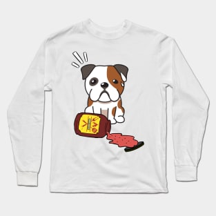 Funny Bulldog Spills a jar of BBQ Sauce Long Sleeve T-Shirt